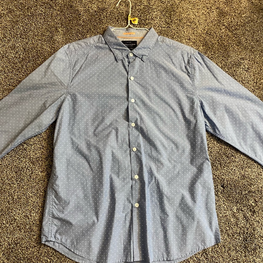 Denim & Flower Casual Blue and White Button Down Shirt